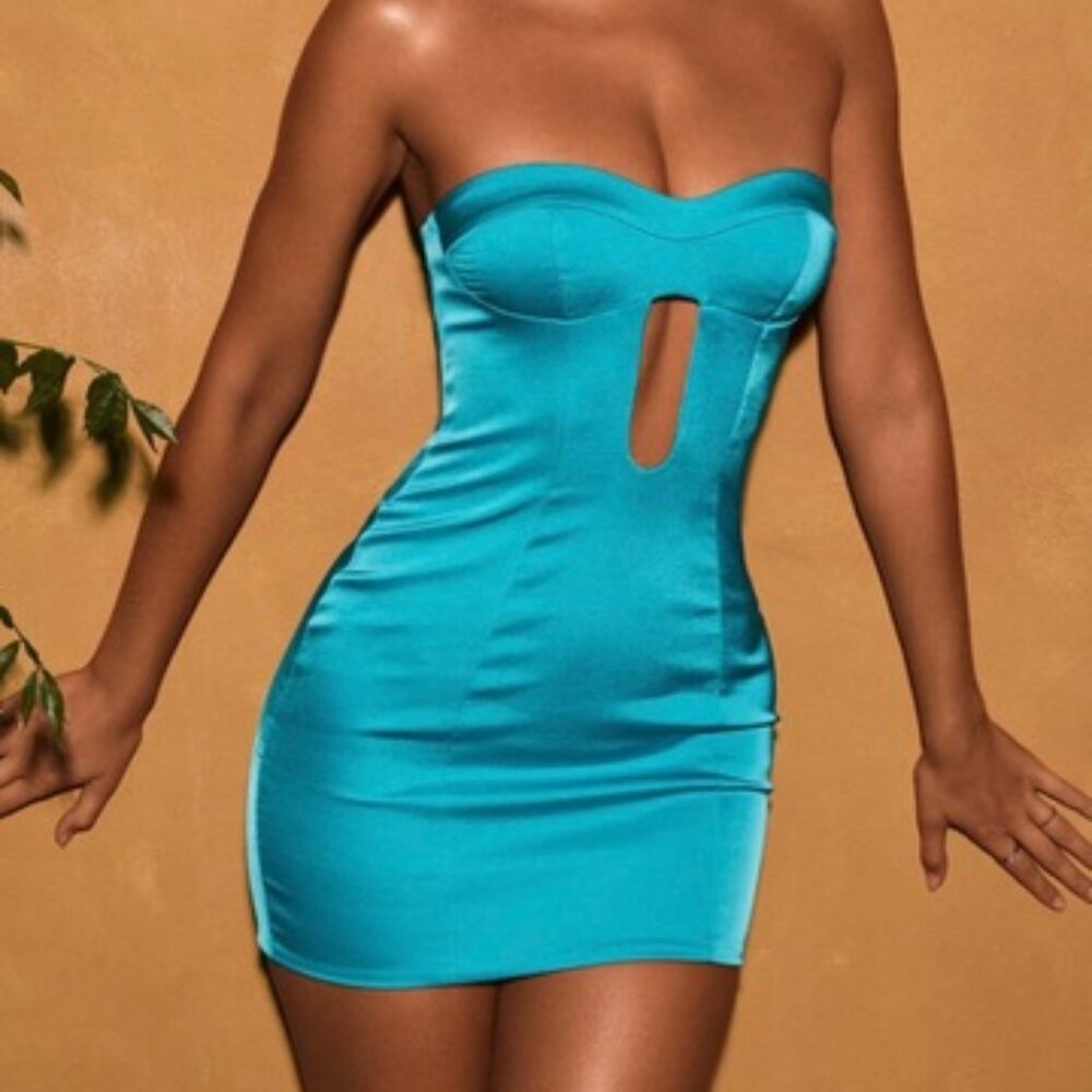 Nikko Cut-Out Bandeau Bodycon Mini Dress in Turquoise Oh Polly